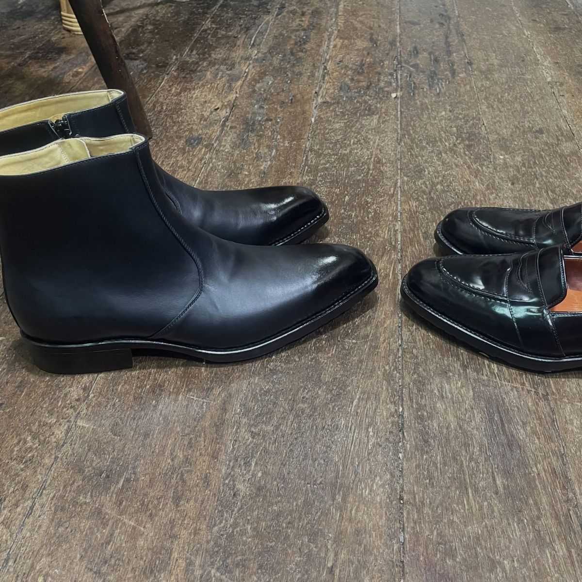 Black side-zip boots with black loafers